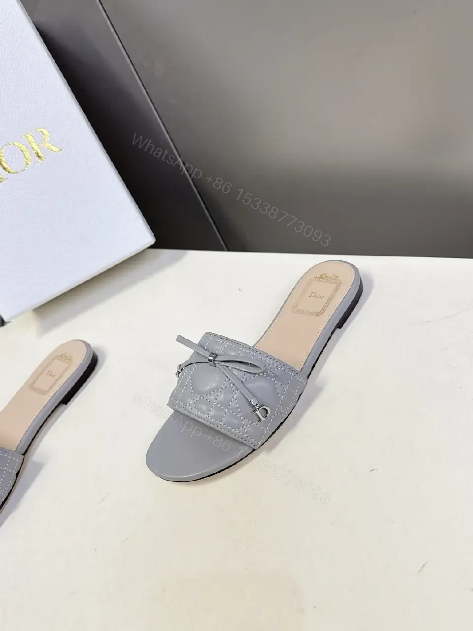 View 8 of Grey Knit-Trim Open-Toe Slides: Elevated Casual Luxury