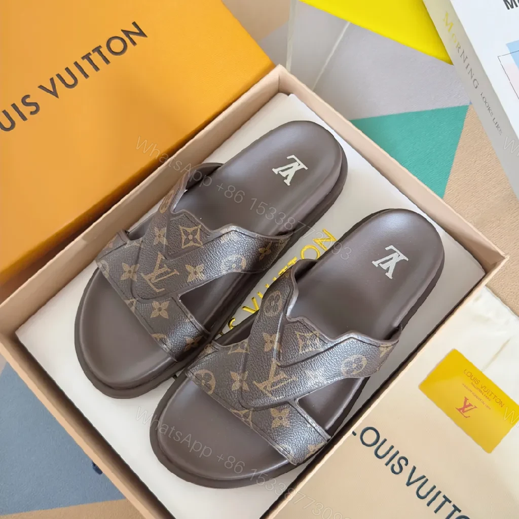 View 5 of Brown Monogram Sandals: Signature Straps, All-Day Comfort