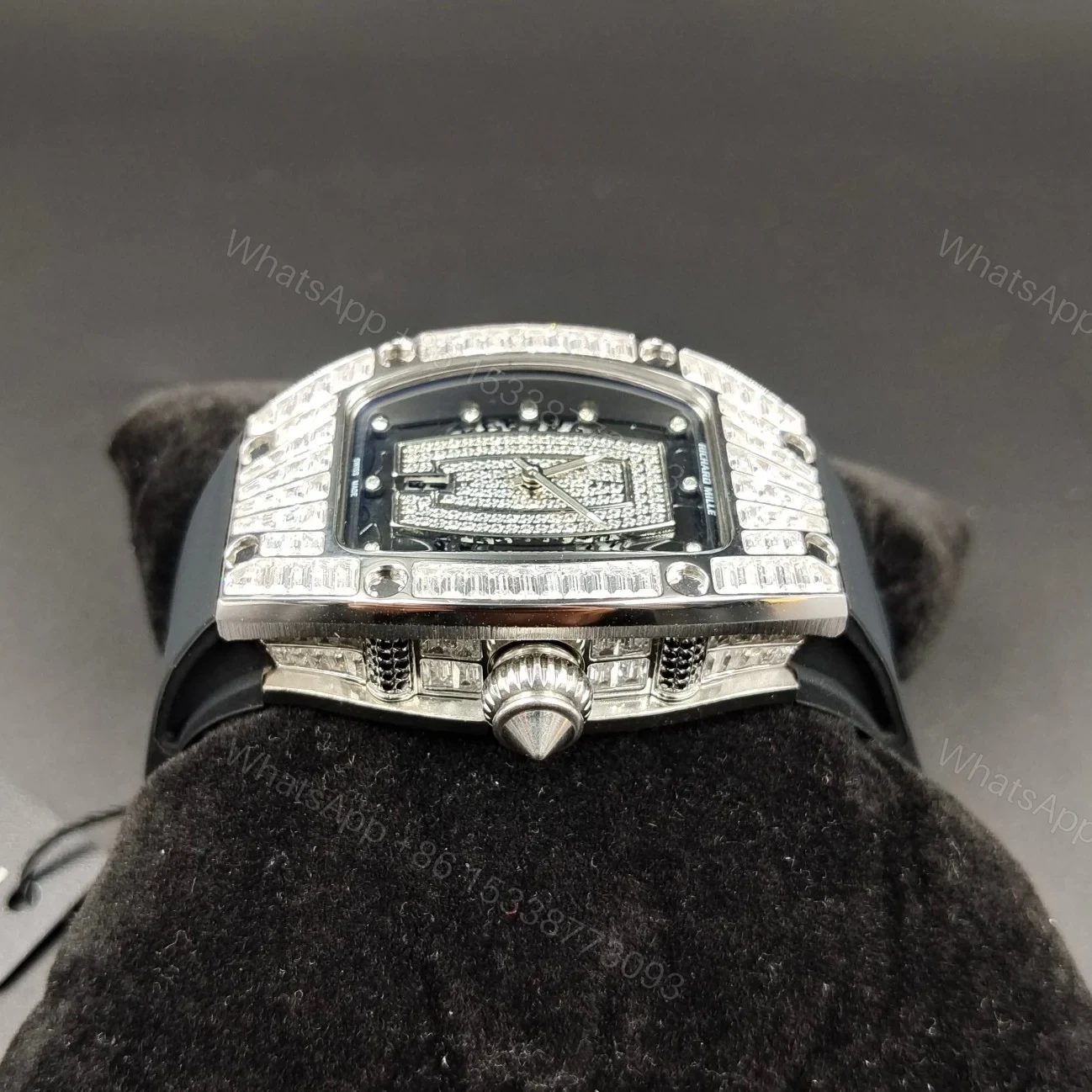 View 3 of Richard Mille RM007 Diamond Crown Ladies Watch Automatic Skeleton Diamond Dial Curved Bezel Premium Edition RM-RM007-DIA-LADY-AUTO