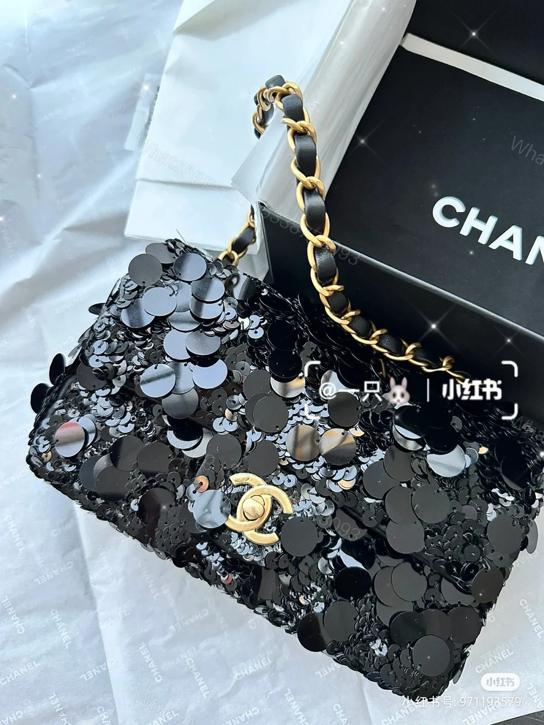 CHANEL 高仿 黑色亮片鏈條包 閃耀奢華質感派對精品女包 — view 1