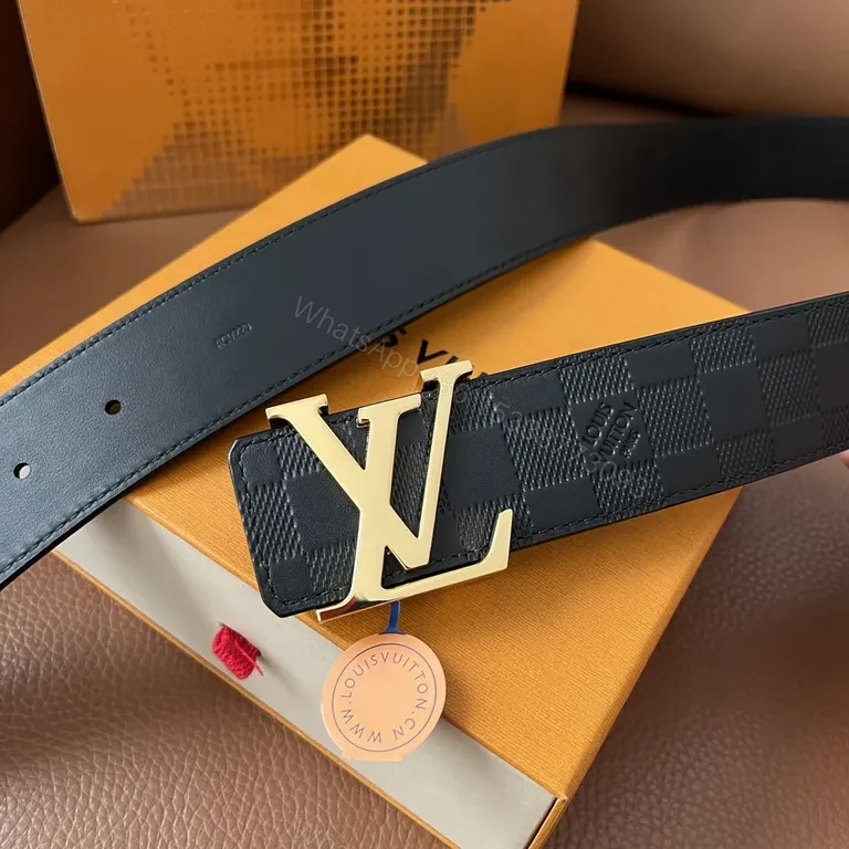 View 2 of Checkerboard LV Belt: Signature Emblem Leather-Style Accessory