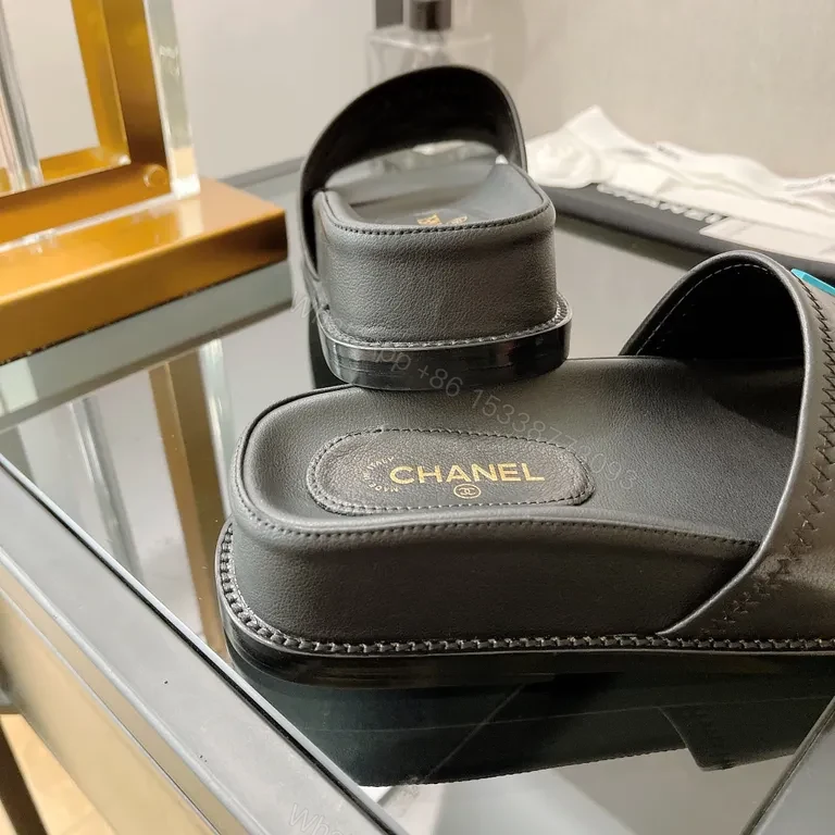 View 3 of Bold CHANEL Lettering Sandals: Multicolor Leather Slide