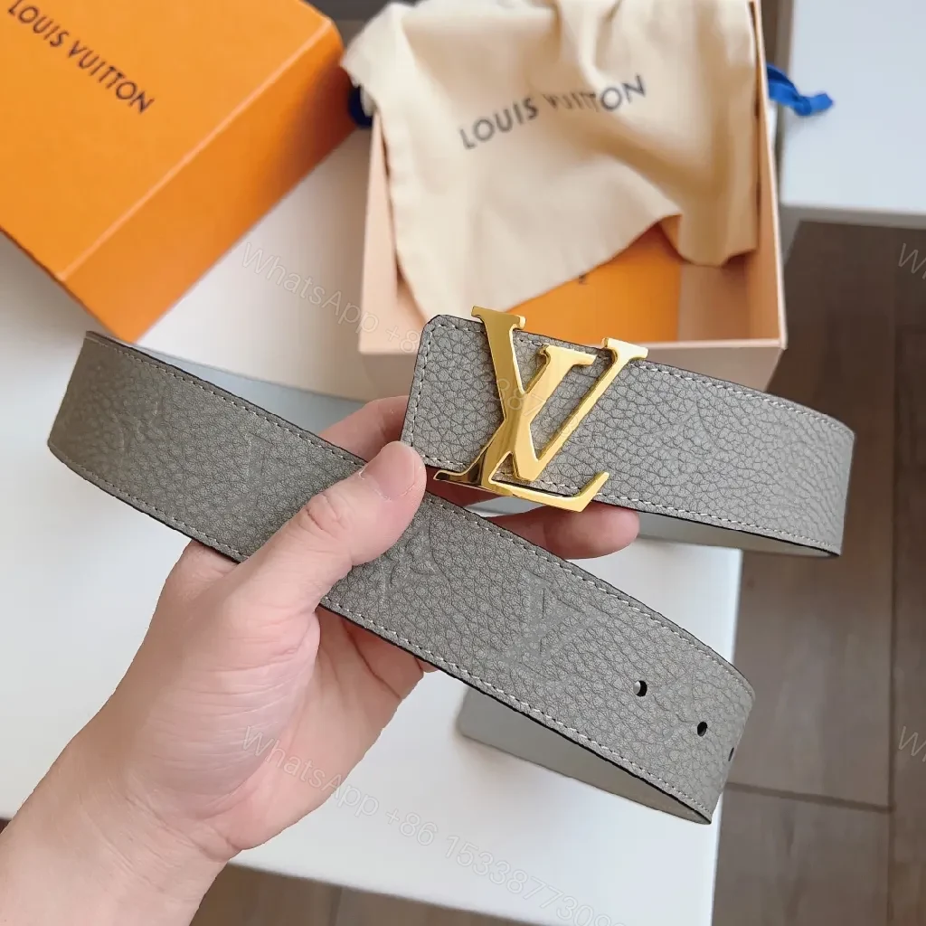 View 6 of Gray Leather Belt with Gold Buckle - Refined Style Accessory