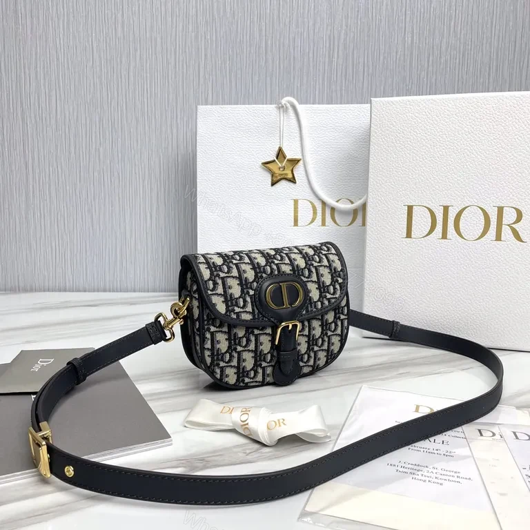 View 3 of Gold Monogram Compact Saddle Bag - Dior-Style, Leather Trim, Crossbody Ready