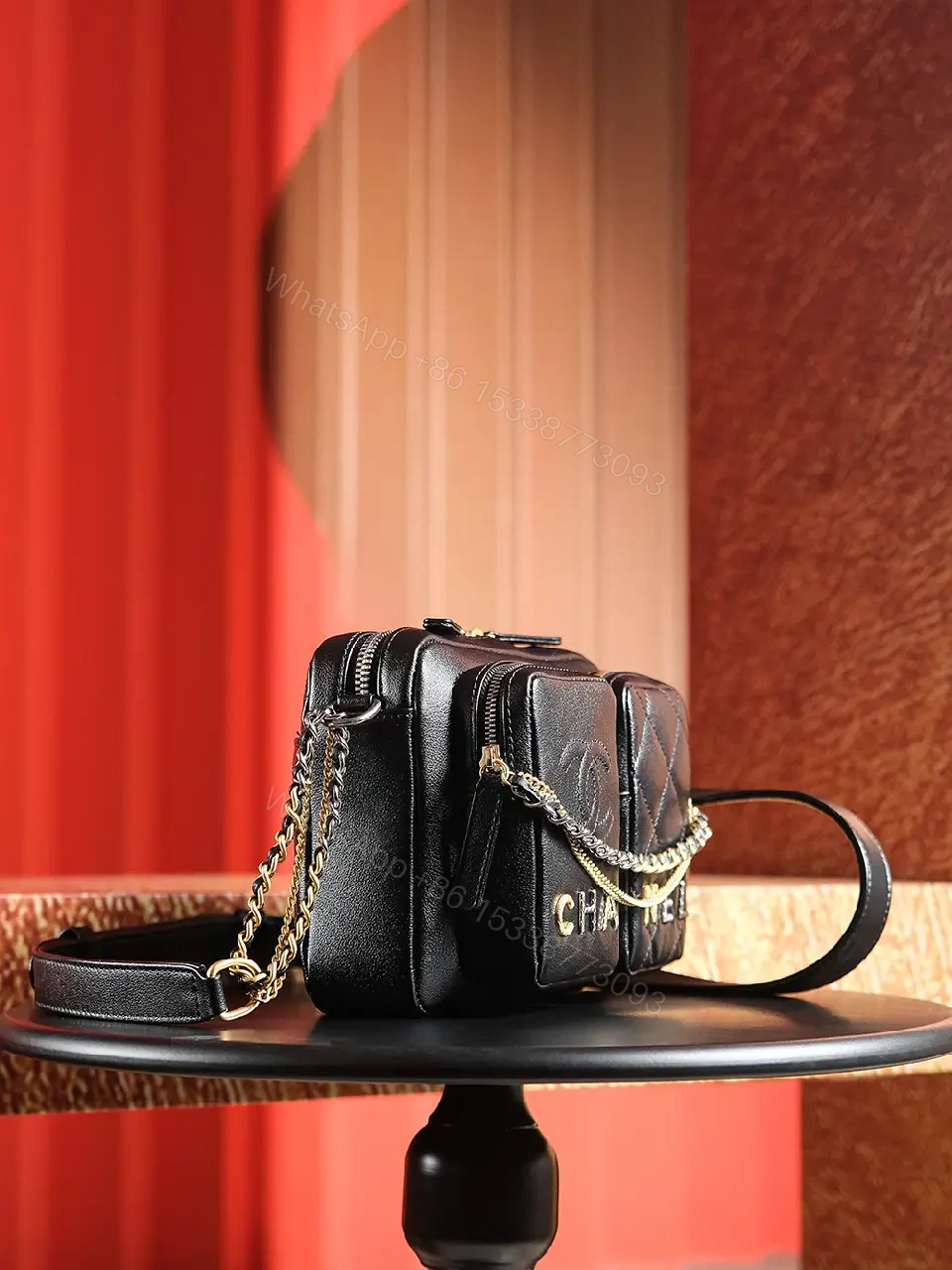 View 2 of Black Quilted Leather Camera Bag - Compact Luxury Ambience