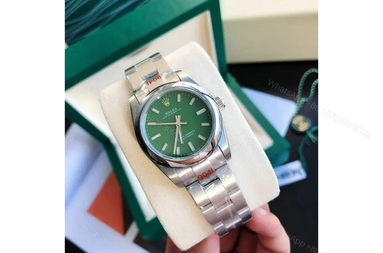 View 2 of Replica Rolex Oyster Perpetual SS/SS Green/Stk 31/41 mm