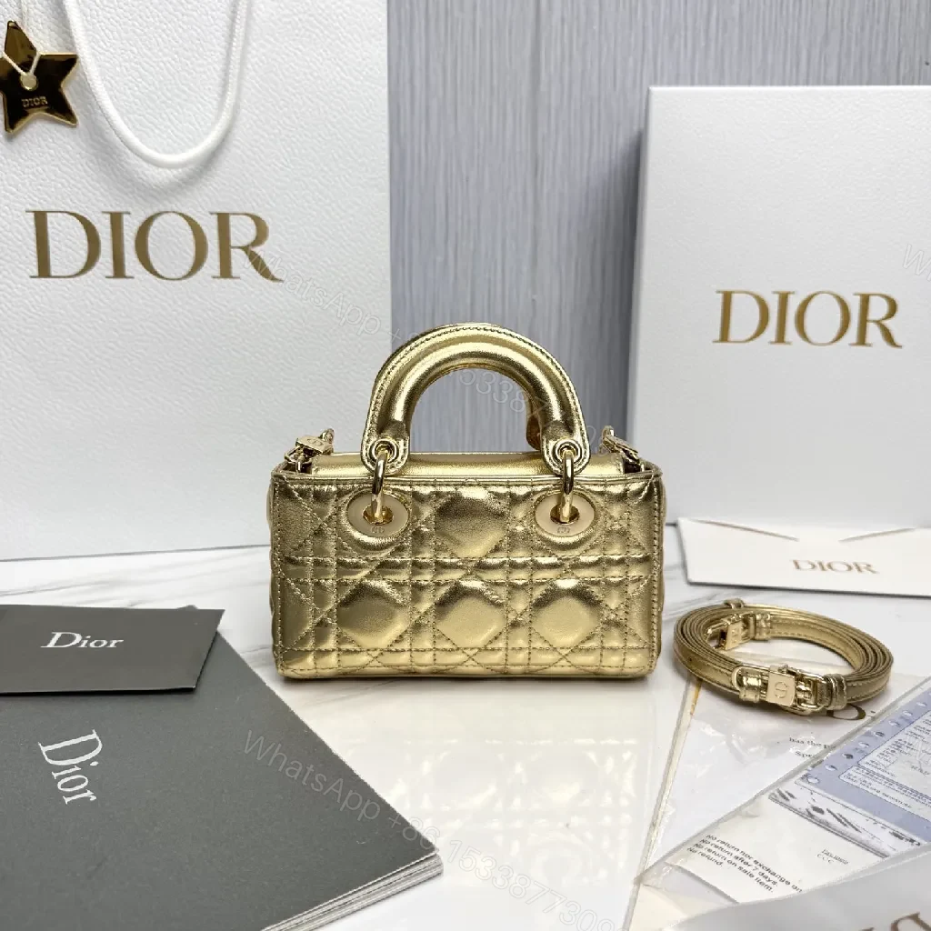 View 2 of Lux Gold-Gloss Quilted Leather Mini Handbag, Compact Luxe Shine