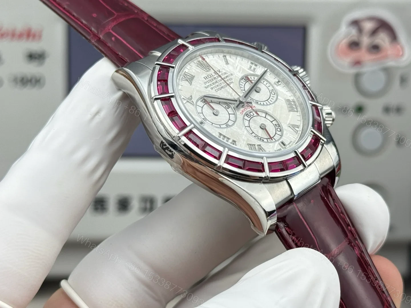 View 6 of Rolex Daytona Meteorite Ruby Replica 40MM Exclusive Burgundy Leather Strap LB2-RUBY-METEORITE