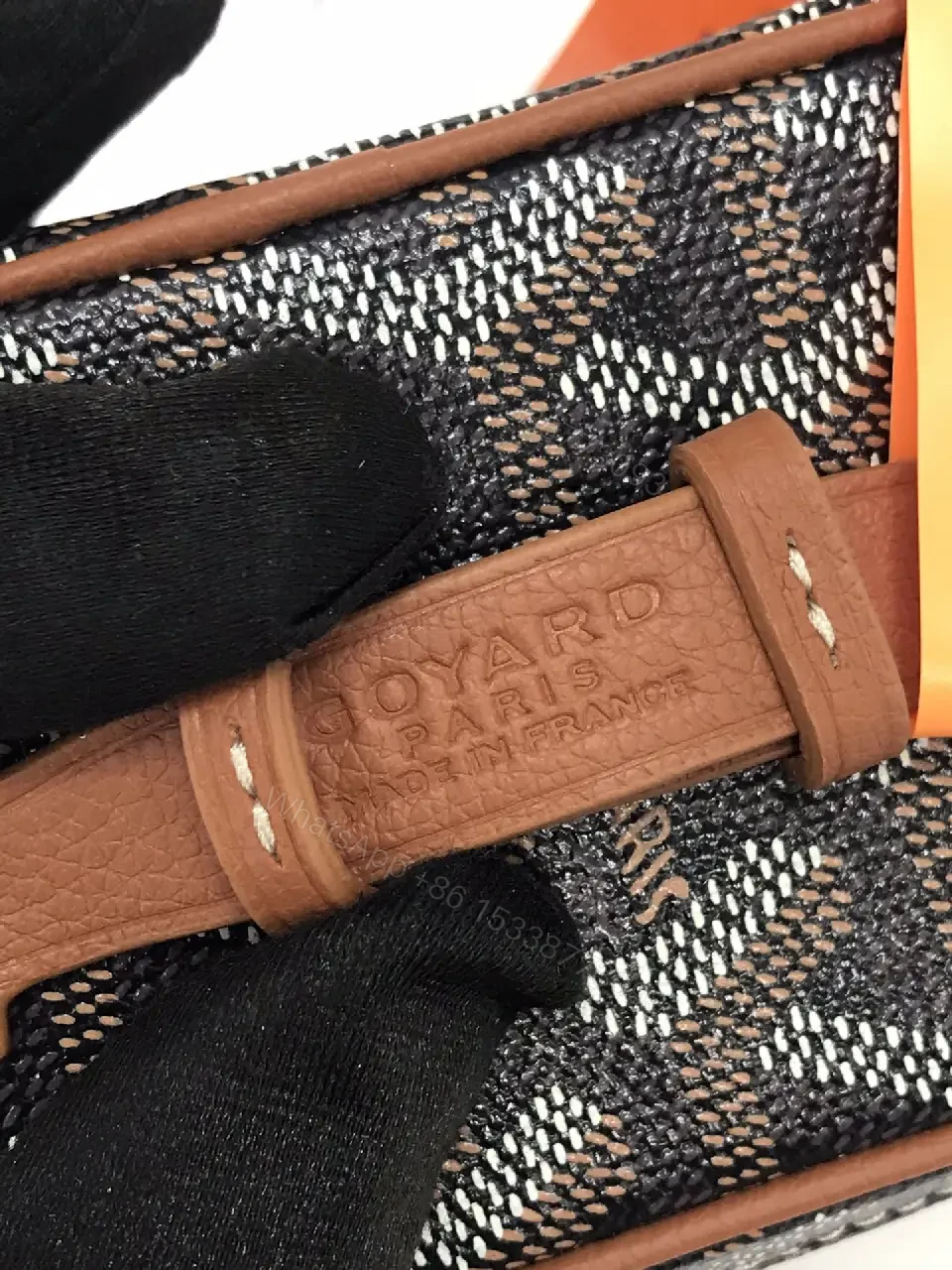 View 3 of Compact Luxury Patterned Mini Bag: Textured Canvas, Goyard Motif