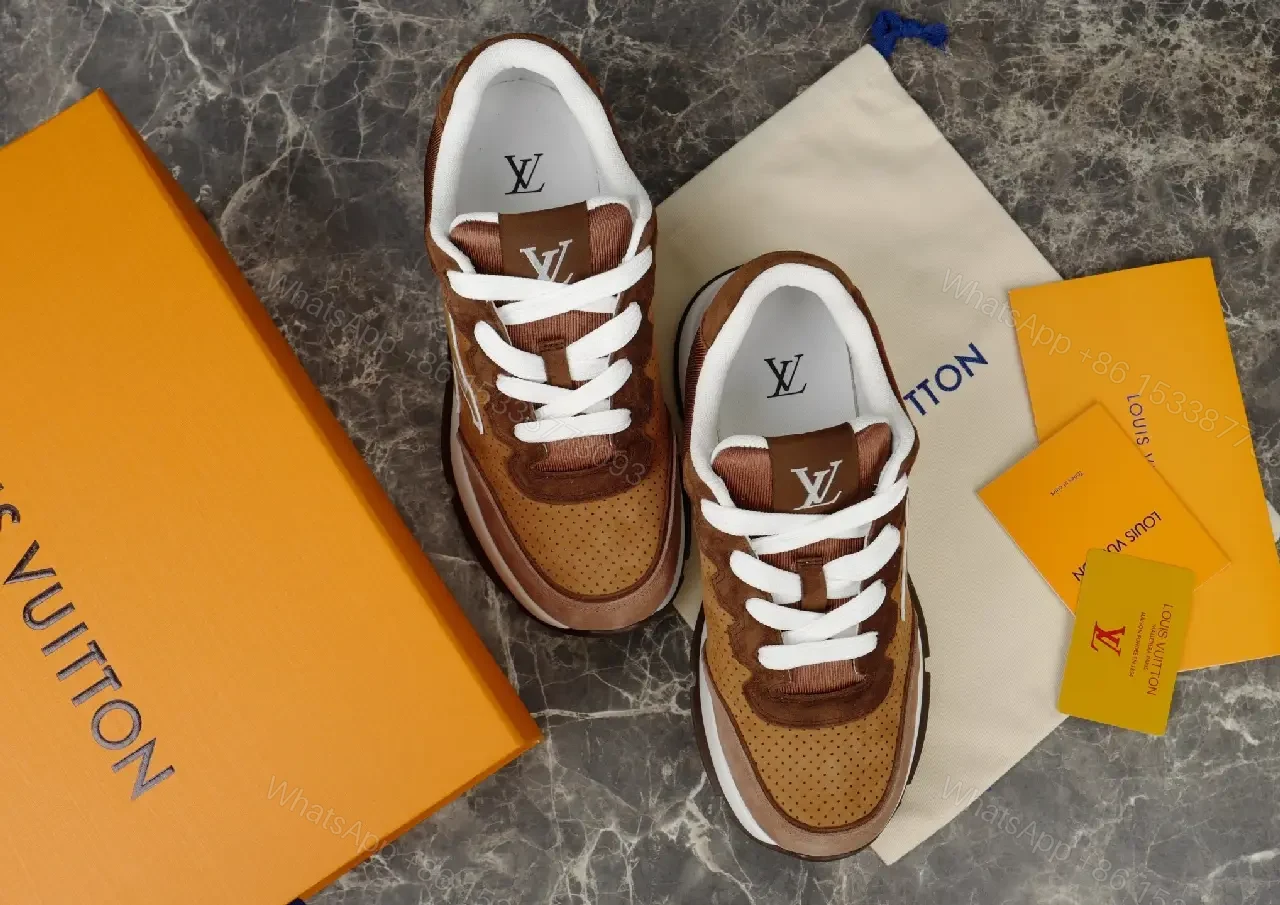 View 7 of Brown Leather Sneaker with LV Detailing - High-Top Comfort