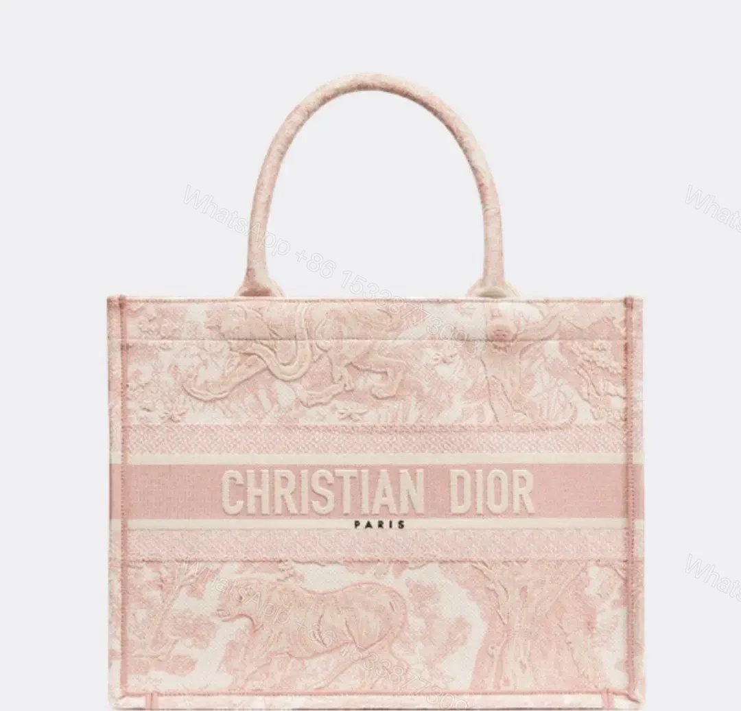 Design MEDIUM BOOK TOTE Ecru and Pink Toile de Jouy Embroidery (36 x 27.5 x 16.5 cm) – Dubai Fashion LUX — view 1
