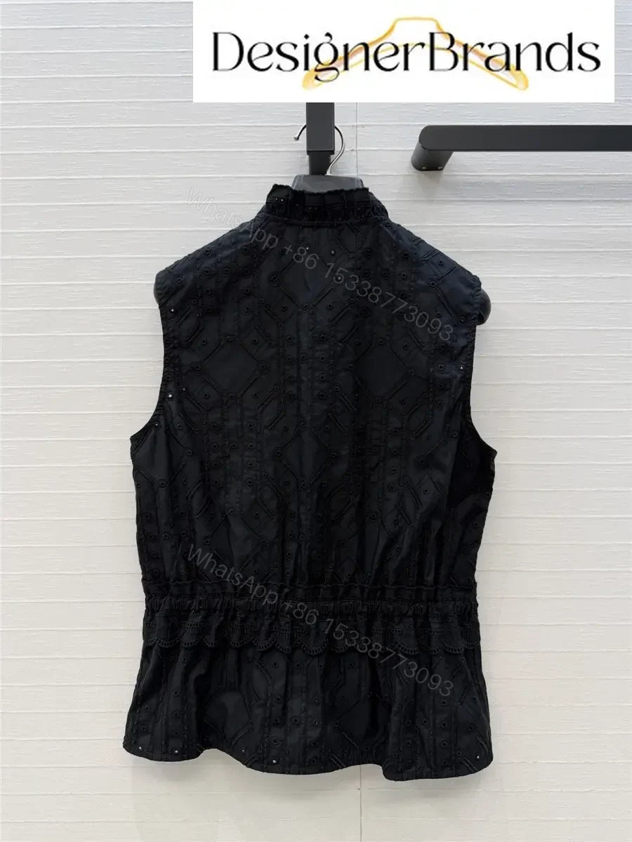 View 9 of Hermes Black Sleeveless Embroidered Top