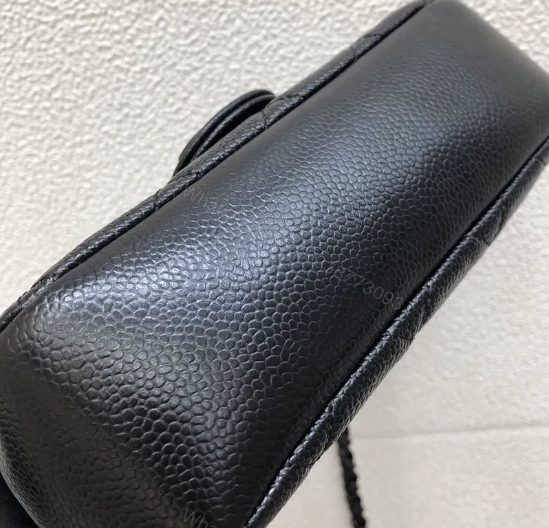 View 8 of Black Quilted Faux-Leather Chain-Shoulder Bag â€” Classic CC-Logo, Compact Elegance