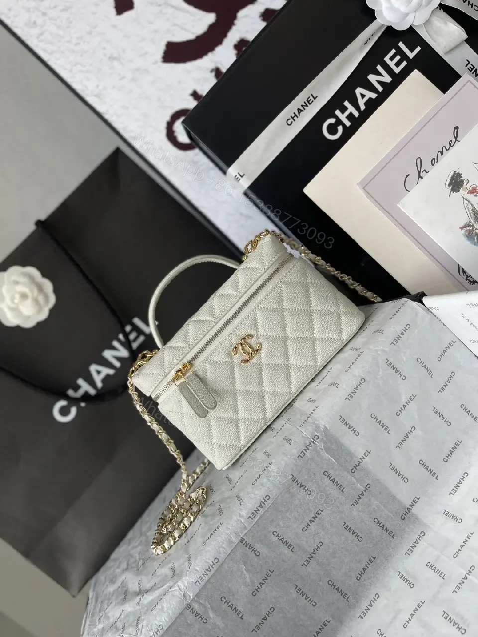 View 10 of Quilted Ivory Mini Bag in Luxe Chevron, Gold Hardware