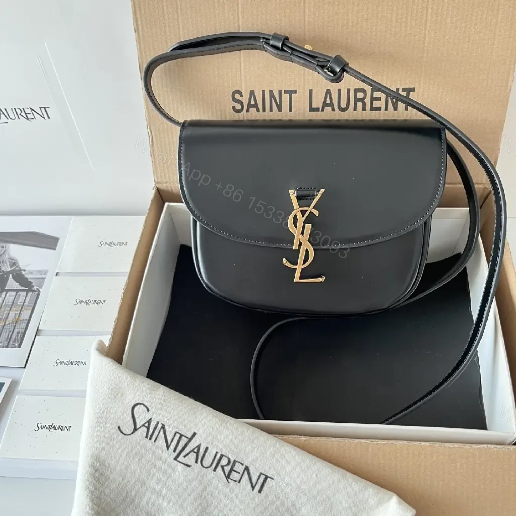 Compact Black Leather Crossbody: Gold YSL-Inspired Minimalist Bag — view 1