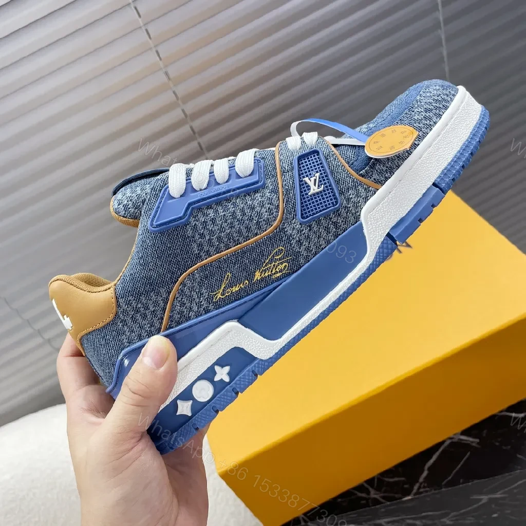 View 5 of Denim-Texture Luxe: LV-Inspired Platform Sneakers