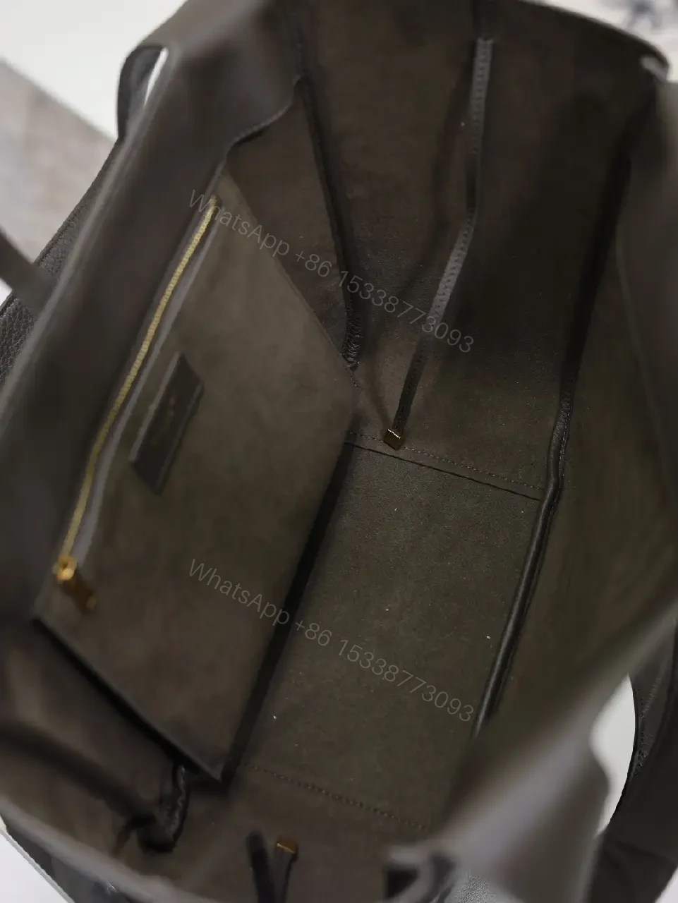 View 8 of Dark Brown/Black Pebbled Leather Tote with Gold YSL Charm