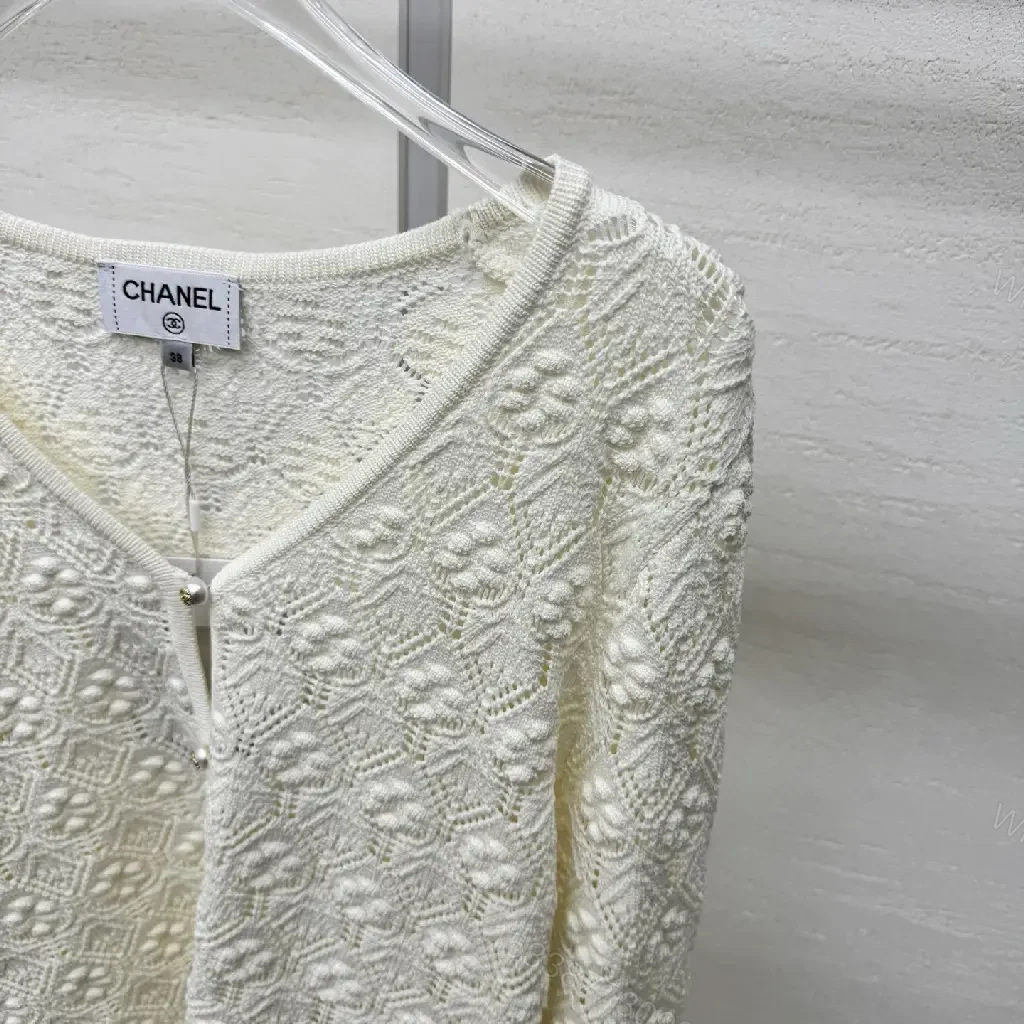 View 3 of Off-White Lace Cardigan Scalloped Edges: Elegant Layering Knit