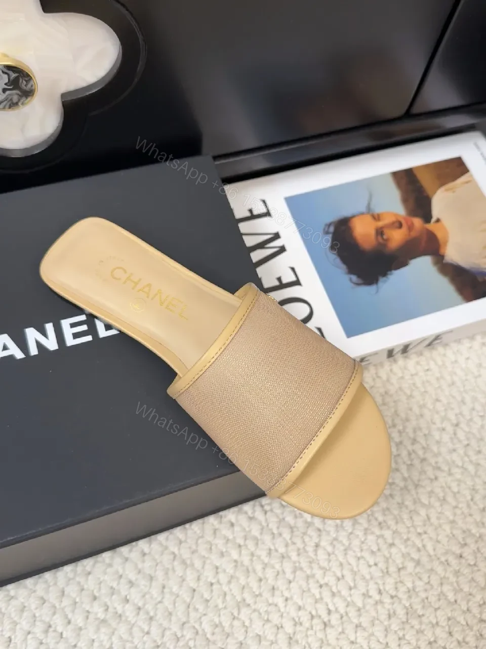 View 4 of Beige Textured Slip-Ons with Soft Elastic Band Sandals