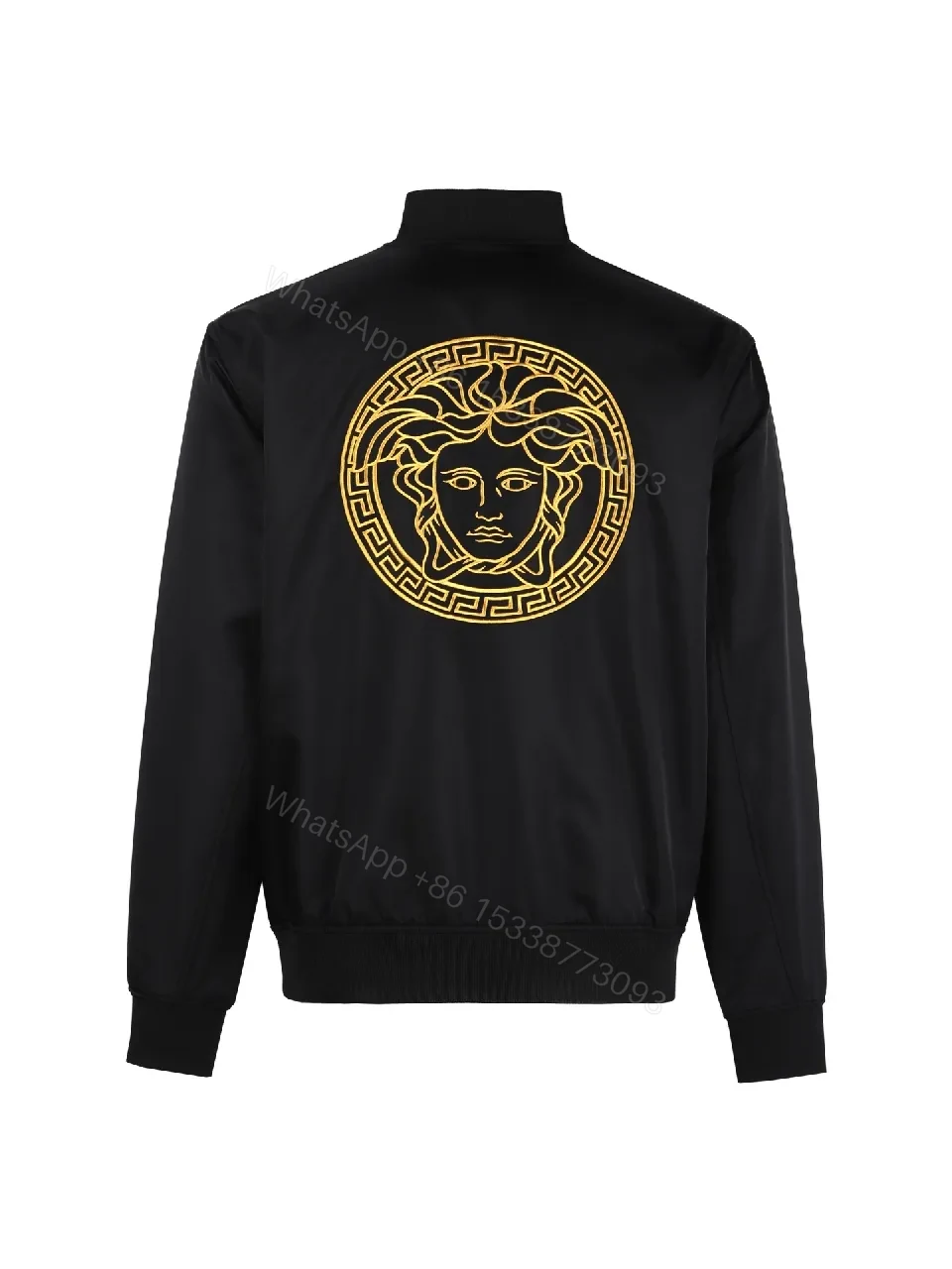 View 5 of Minimalist Black Bomber with Gold Accent: Modern Luxury Outerwear