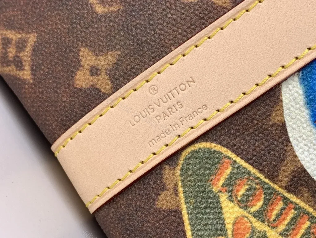 View 6 of Patchwork LV-Style Weekender: Luxury Travel Duffel with Patch Details