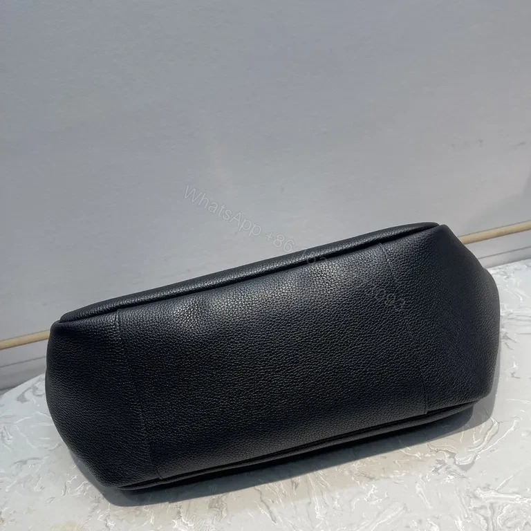 View 7 of Refined Black Leather Tote - Gold YSL Charm, Everyday Luxury Tote