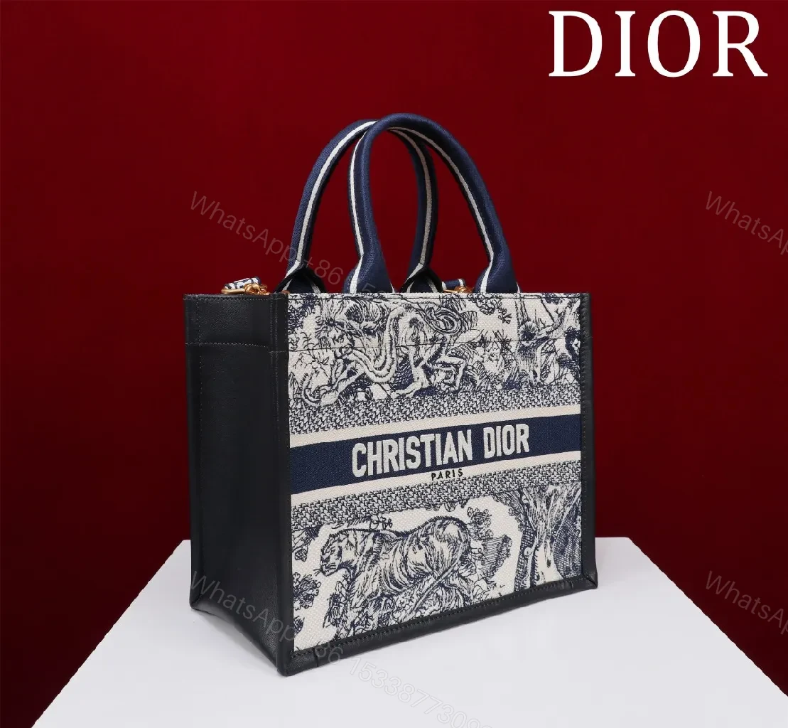 View 8 of Ivory Cream + Textile Panel + Structured Tote + Bold Dior Stripe + Handbag