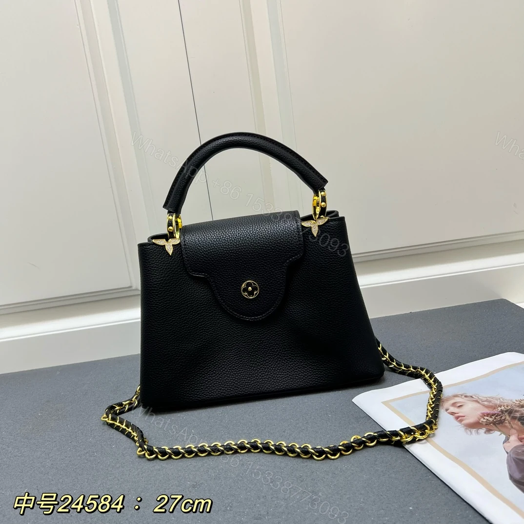 LV 高仿 24584 中號黑色鏈條手提包 27cm簡約百搭女款 — view 1