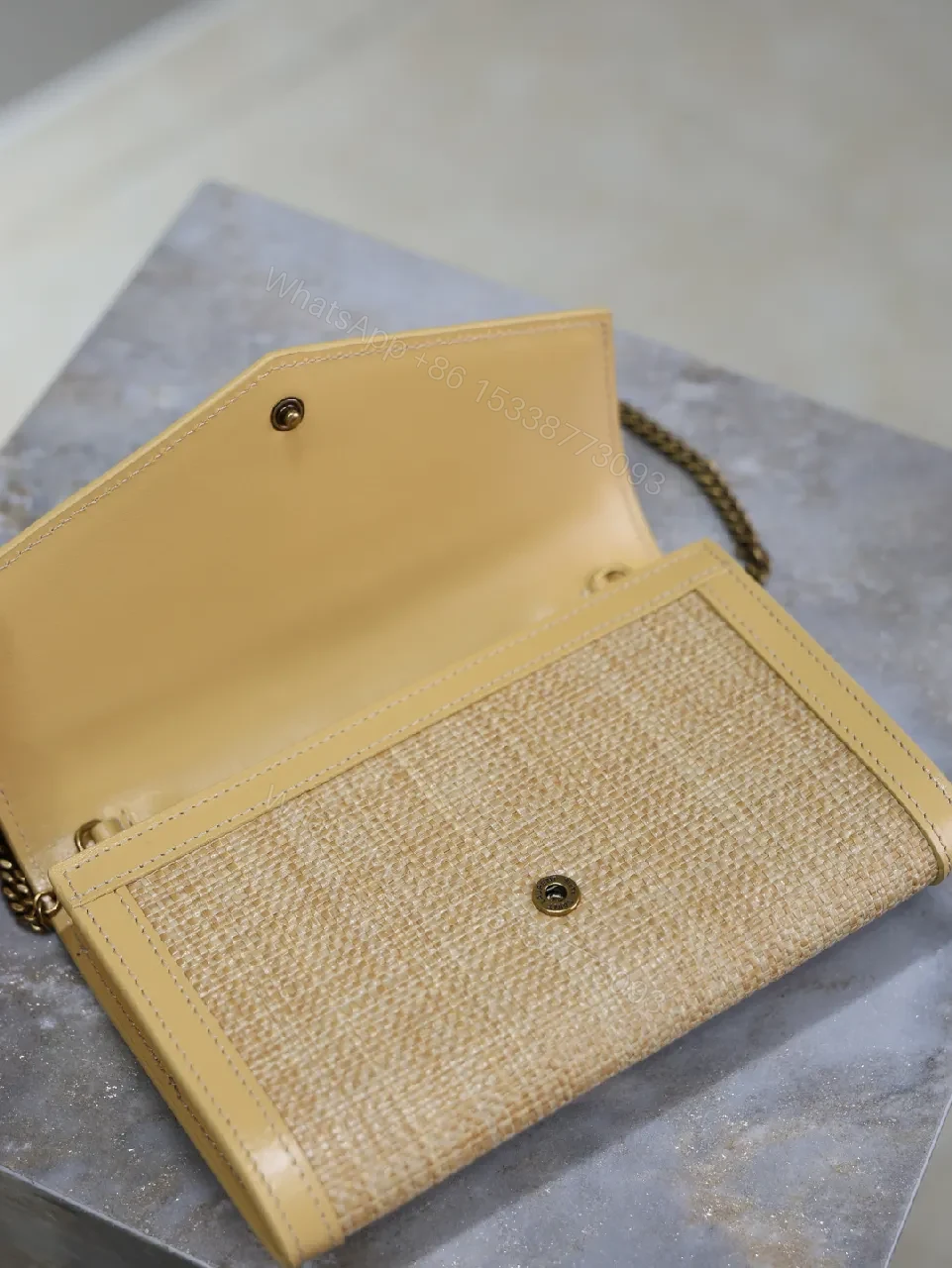 View 6 of Chic Straw Crossbody Set with Leather Trim Cardholder
