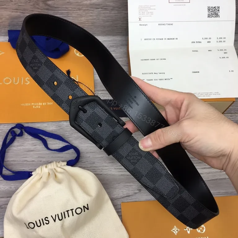 View 9 of Damier Ebony Belt: Refined Luxury Matt Buckle, 3cm