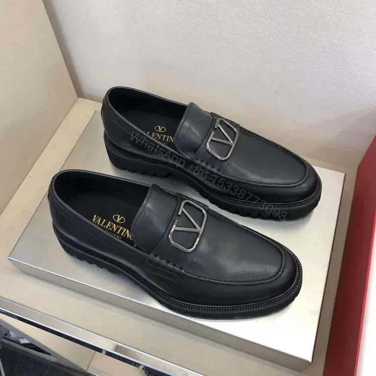 View 6 of Black Leather Valentino Loafers - Signature Hardware, All-Day Comfort