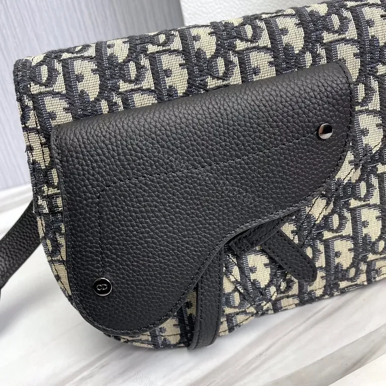 View 6 of Dior-Inspired Pattern Belt Bag - Textured Leather Accent, Compact Style
