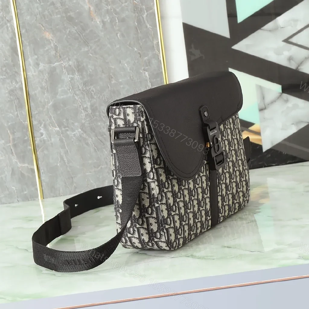 View 6 of Texture-Black Leather & Canvas Crossbody with Monogram Pattern, Compact, Everyday Luxury Bag