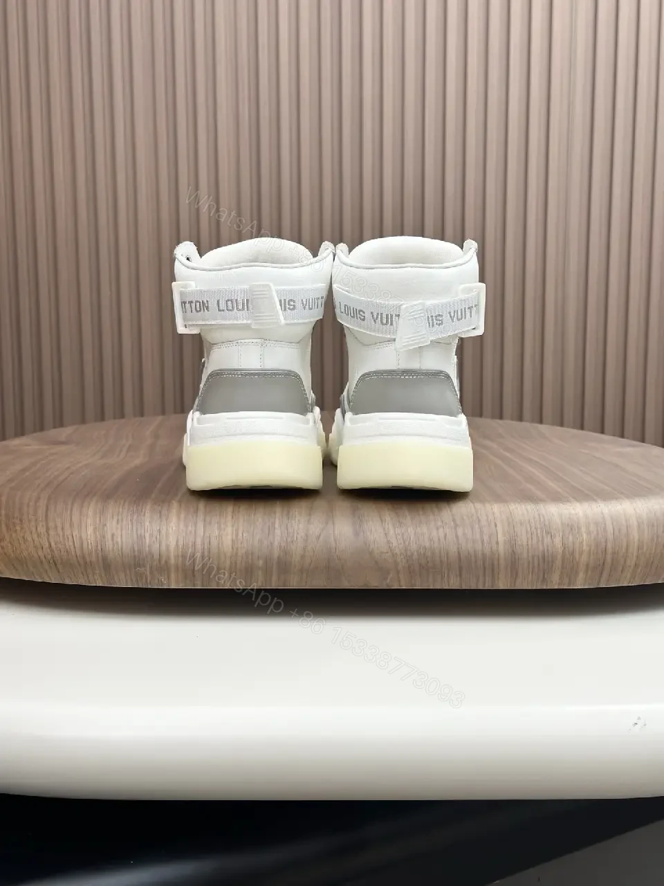 View 2 of Grayscale Leather-Blend High-Top Sneaker with Luxe Details
