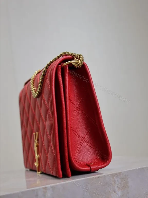View 6 of Radiant Red Quilted Leather Crossbody Bag with Gold Emblem