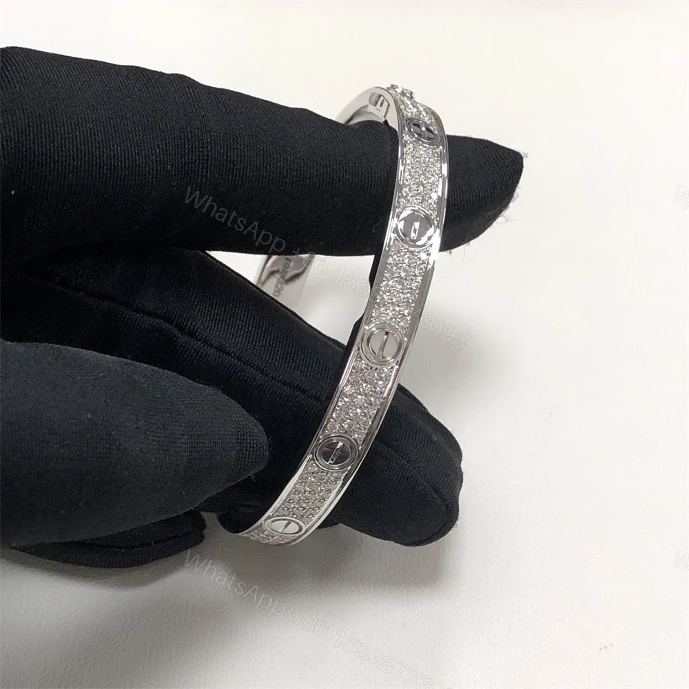 View 3 of Inspired Cartier Love Bracelet Pave Diamonds White Gold N6717617
