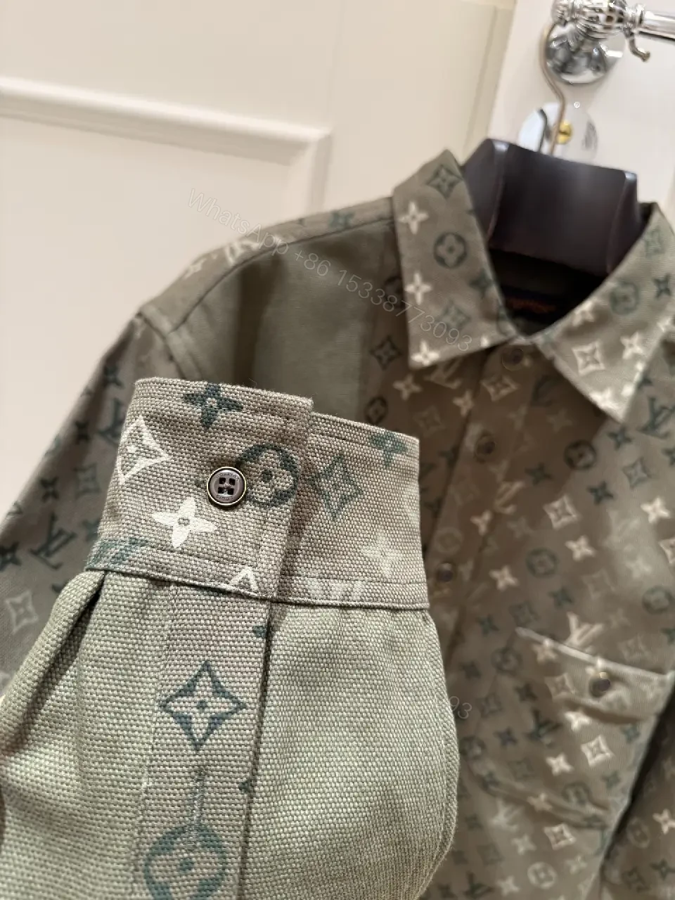 View 7 of Olive Green Denim-Style Shirt Jacket with LV Monogram