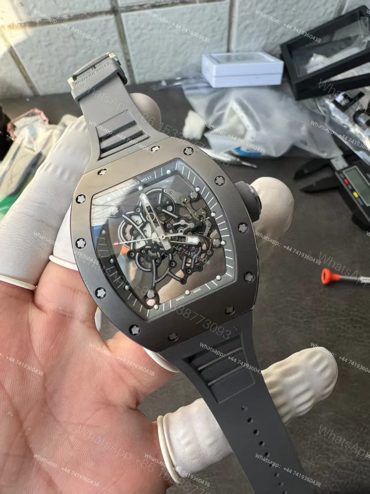 View 11 of Richard Mille RM 055 Grey Ceramic Vaucher Free-Sprung Grey Rubber Strap Custom Super Clone