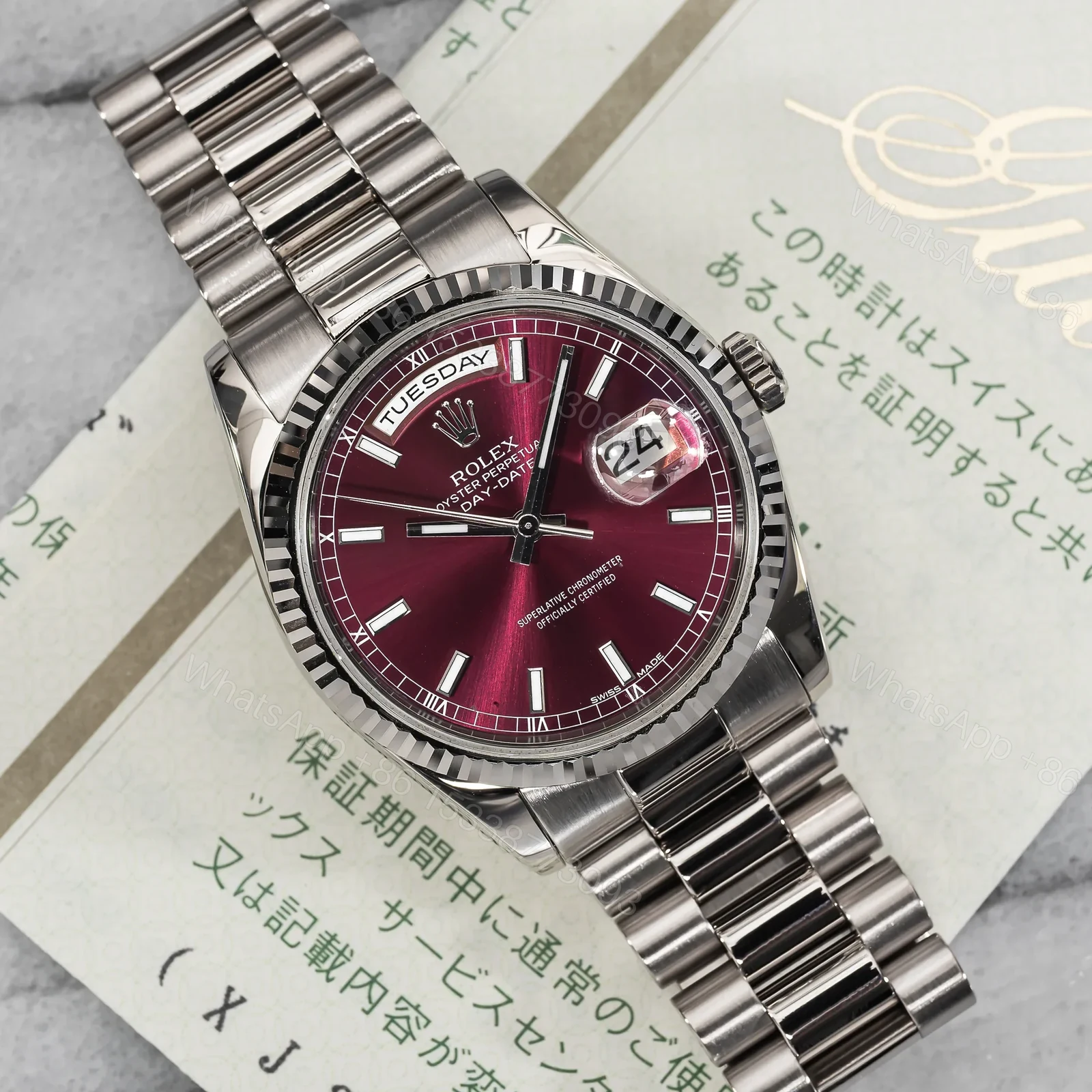 Replica Rolex Day-Date 36 Red Stick Dial Steel — view 1