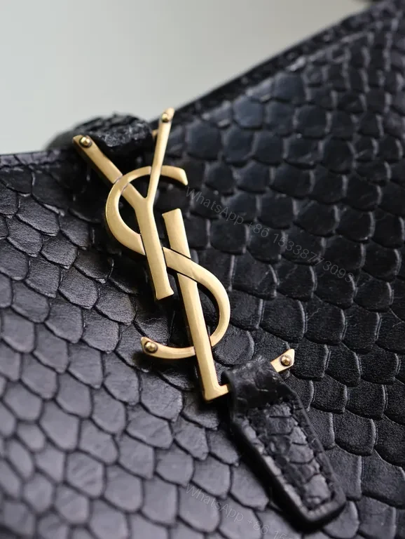 View 2 of Chic Black Snakeskin Bucket Bag with Gold Hardware - Luxury