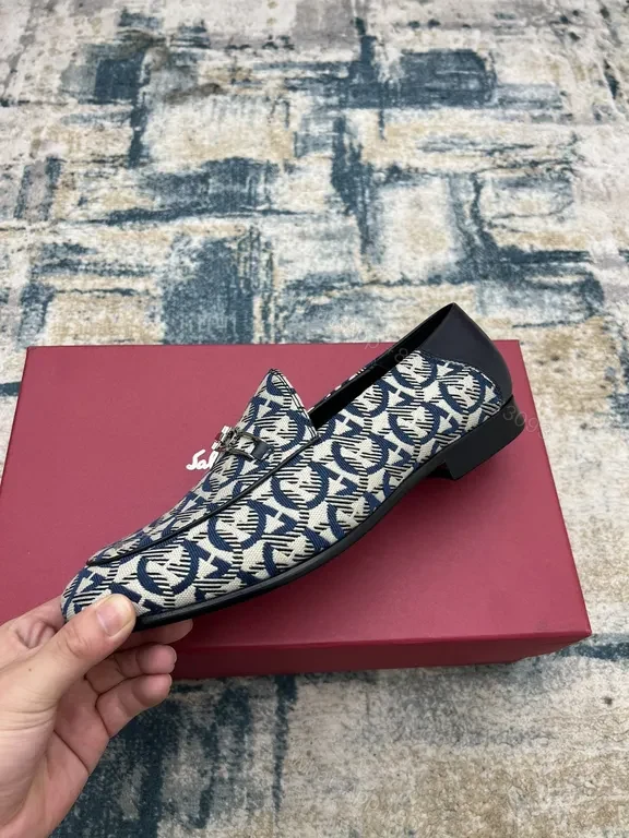 View 3 of Navy Monogram Gancini Loafers: Premium Italian Luxury Shoes