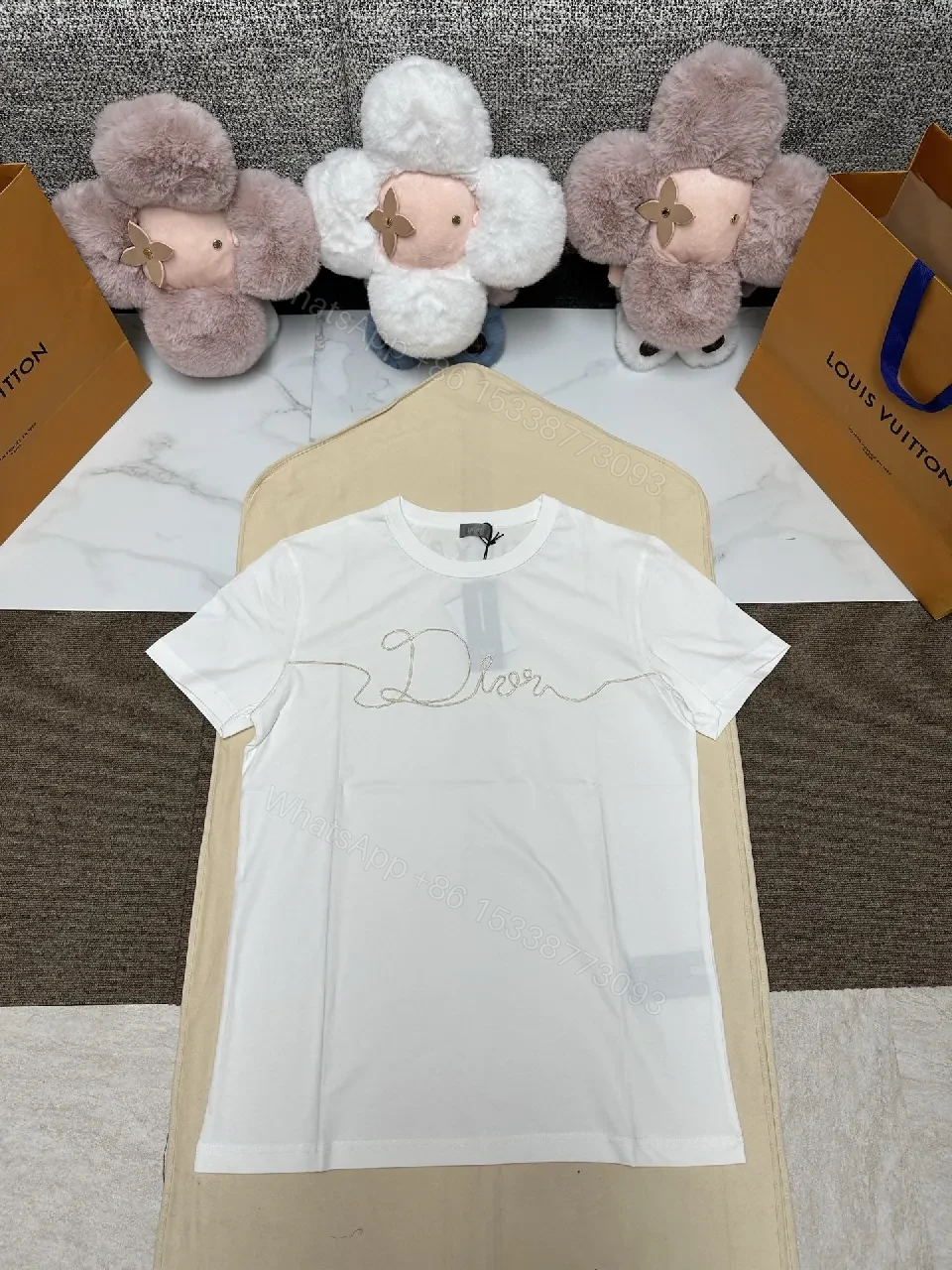White Cotton Crew Tee + Premium Blend + Luxe Minimal + Dior Script Accent + T-Shirt — view 1