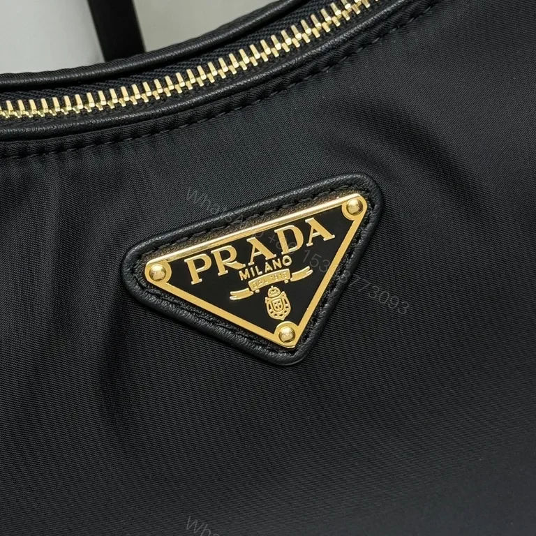 View 9 of Chic Black Nylon Prada-Influenced Shoulder Bag with Gold Hardware