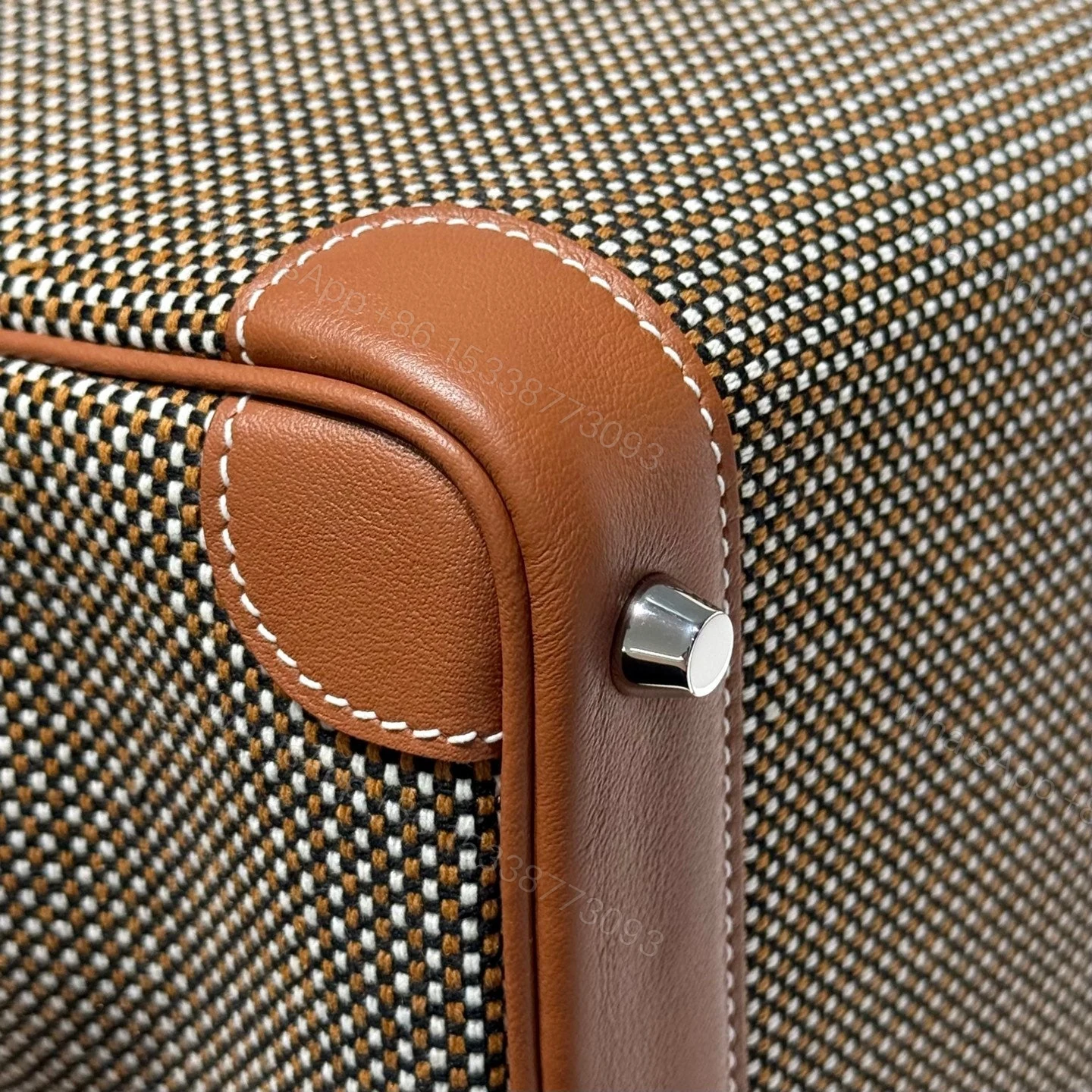 View 5 of HERMES BIRKIN 25CM IN GOLD SWIFT AND BLACK/WHITE/BROWN TOILE CANVAS