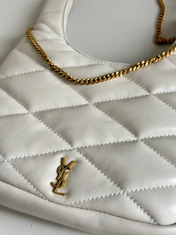 View 4 of White Quilted Saint Laurent Handbag: Gold-Accent Compact Luxury