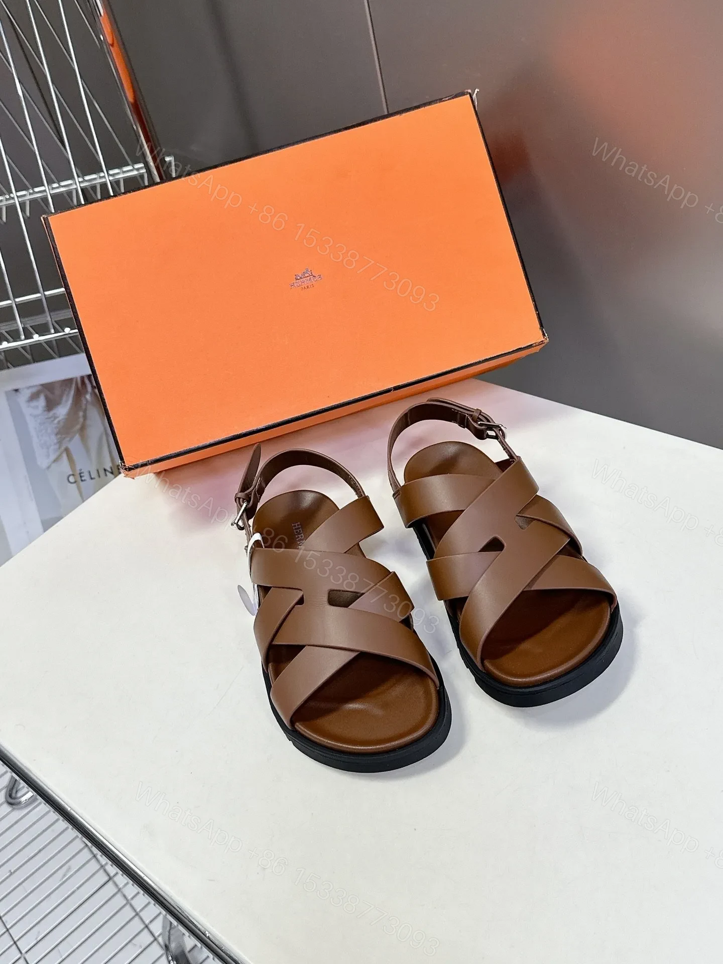 Hermes Women Brown Leather Strappy Sandals — view 1