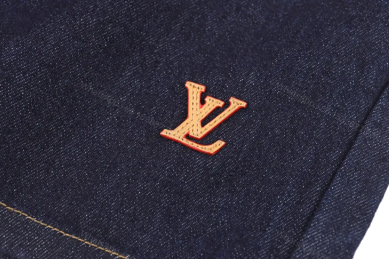 View 4 of Navy Denim Bermuda LV Logo Shorts