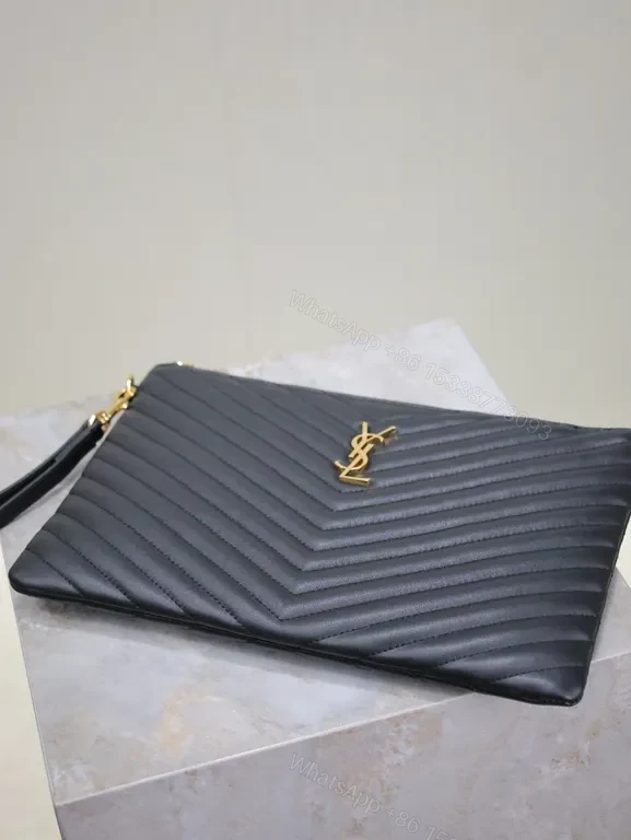 View 4 of Chic Quilted Clutch with YSL Logo â€” Luxe Evening Essential