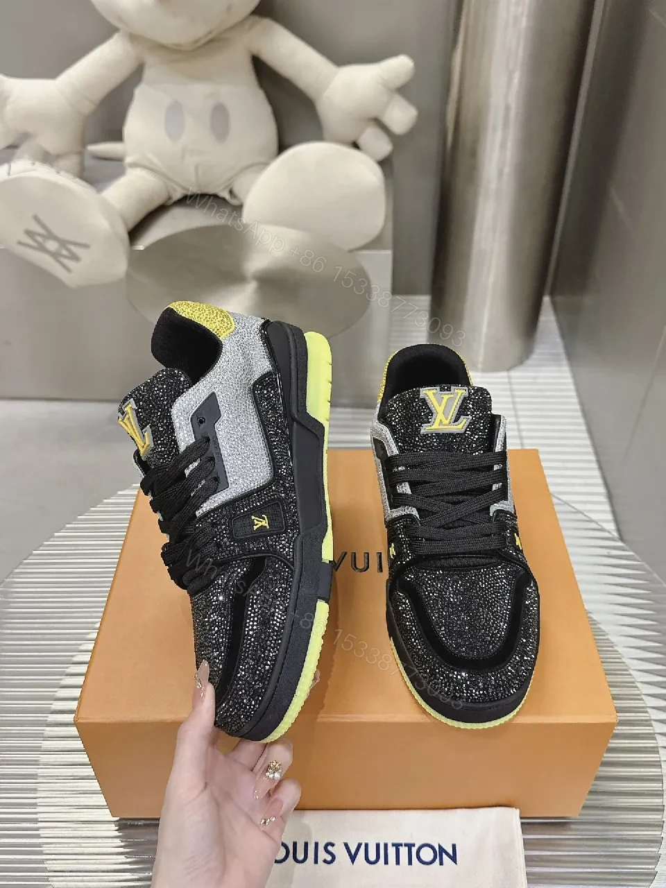 View 6 of Bold Textured Trainer Luxe: Glitter Knit & Neon Outsole