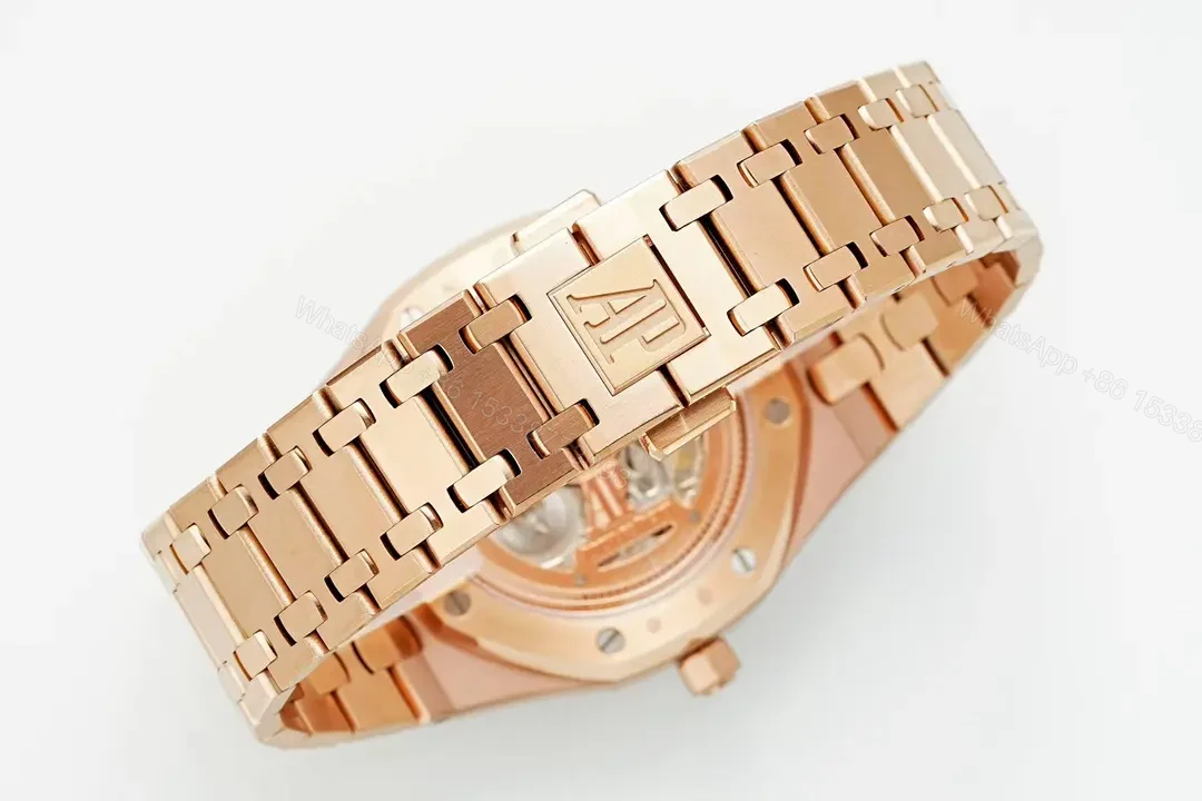 View 6 of KZ Factory Audemars Piguet Royal Oak 15202 Rose Gold Watch with White Dial and Petite Tapisserie Pattern